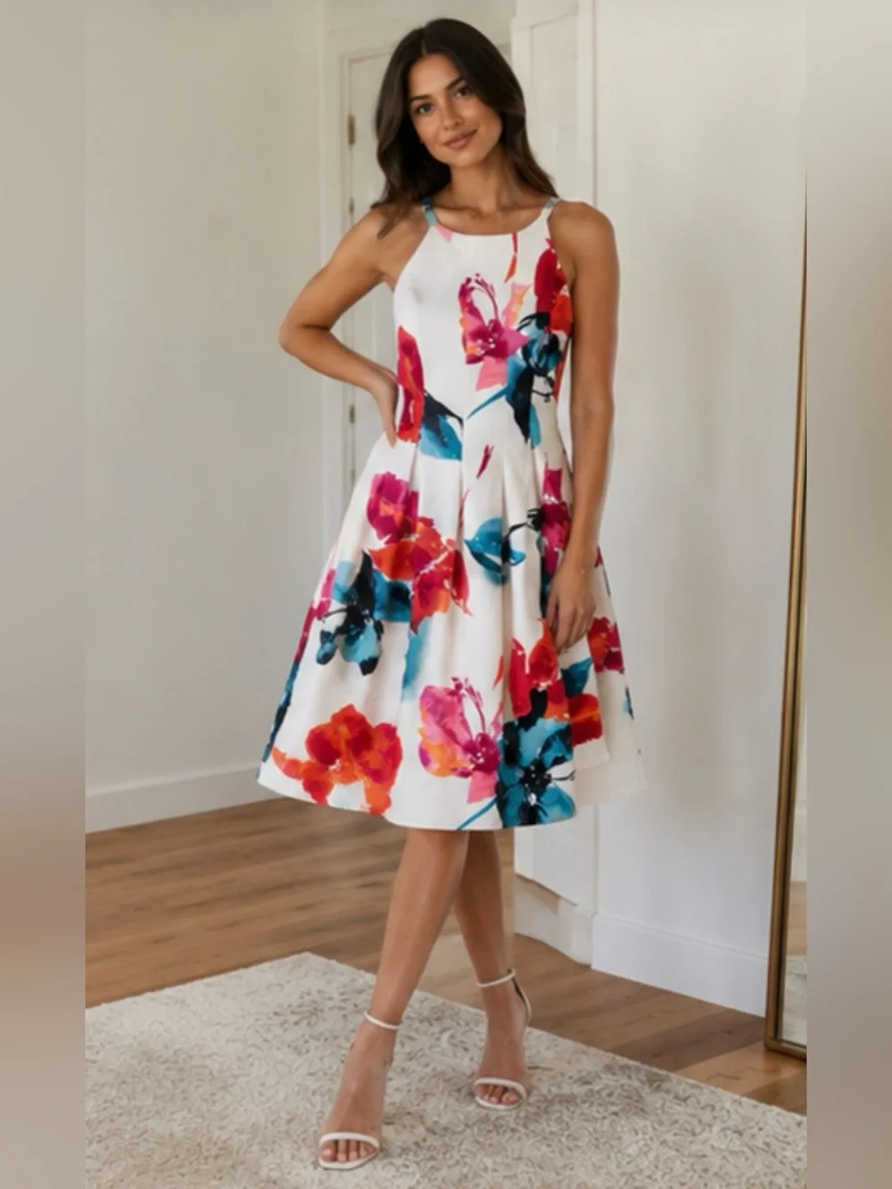 Vince Camuto White Maxi Dress with Pink, Red & Teal Floral Print - Picture 2 of 5